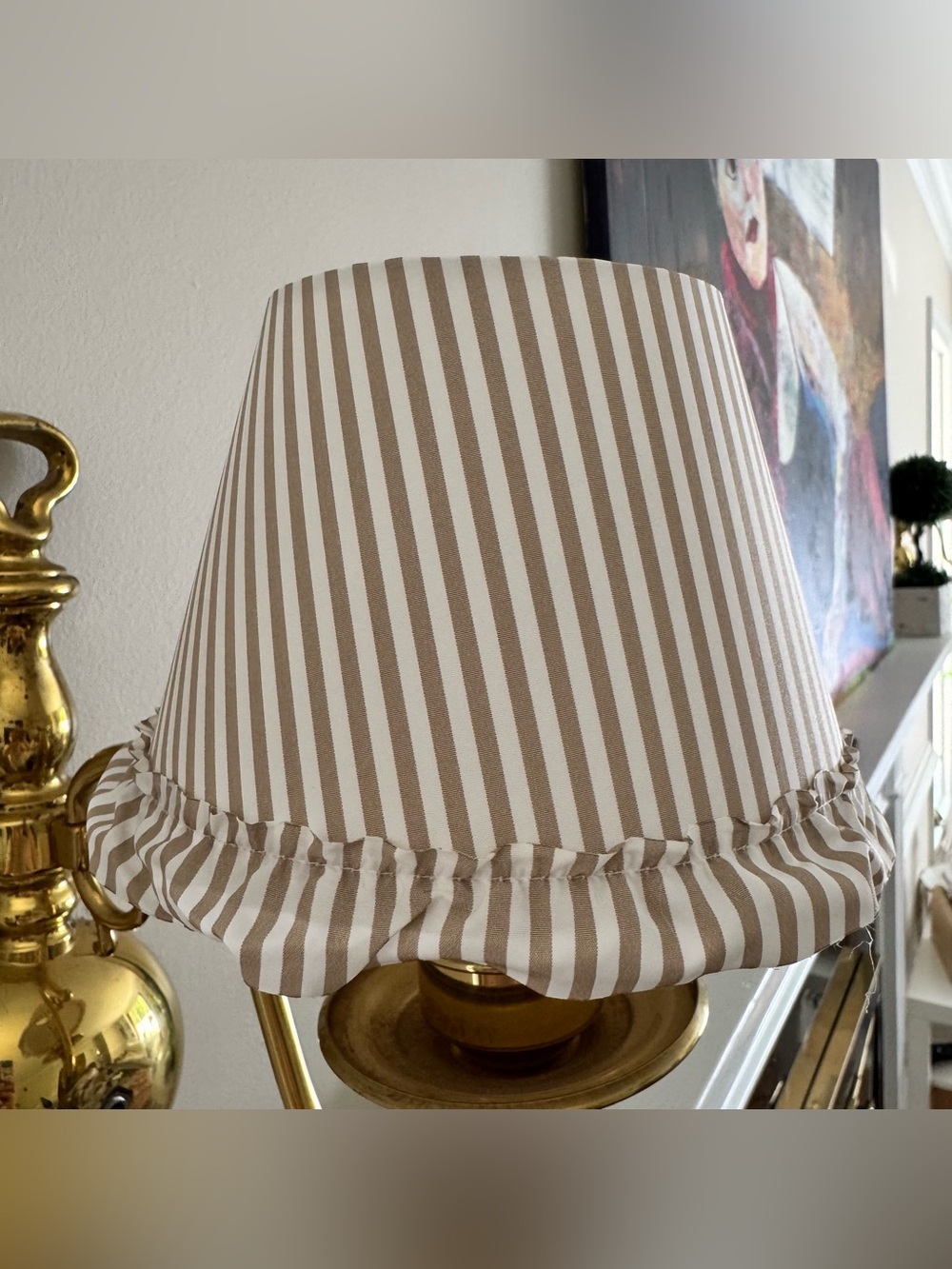 Set of 2 Striped Ruffle Clip-On Lamp Shades - Neutral/Beige & White